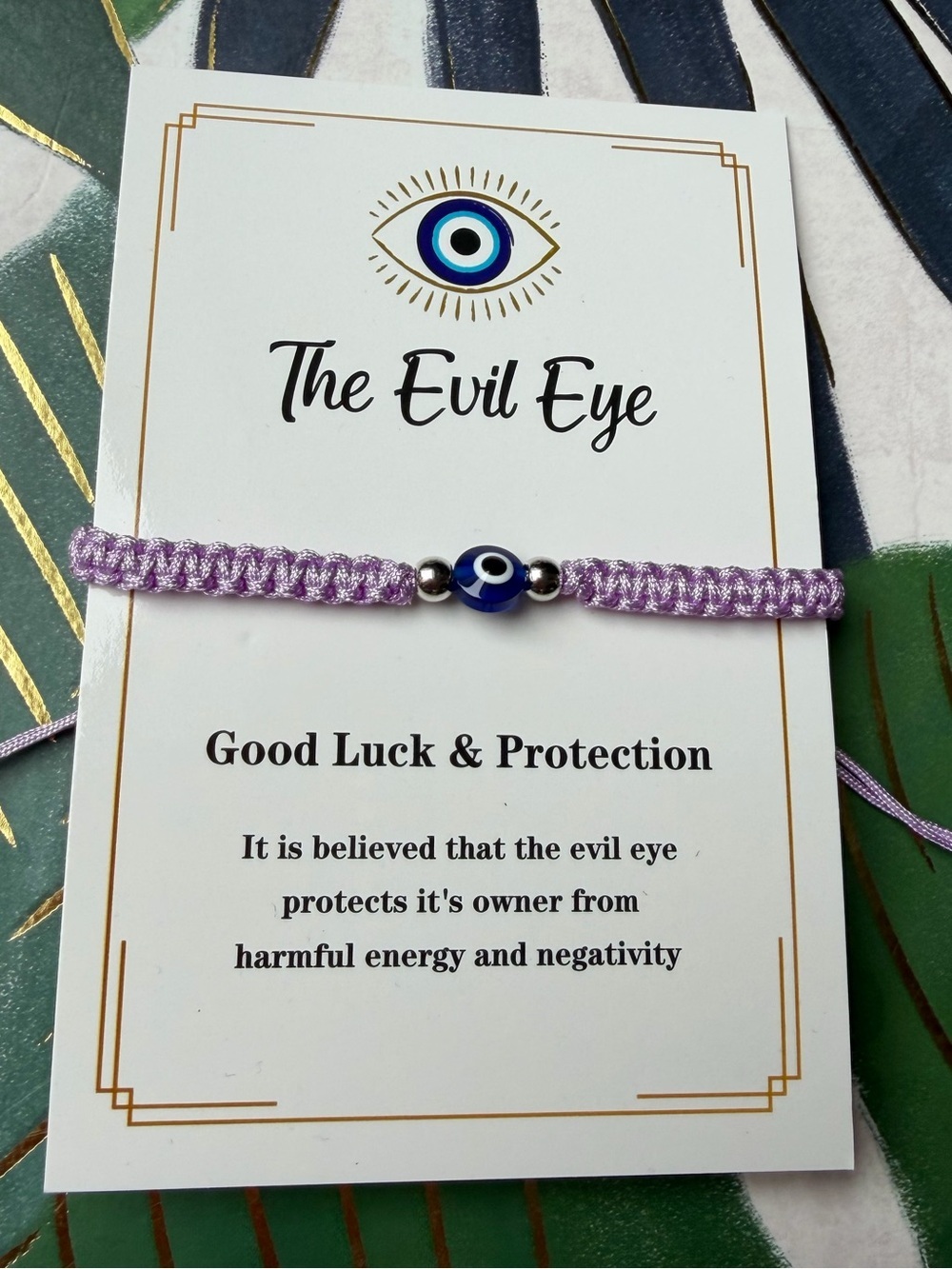 Evil Eye Protection Adjustable Cord Bracelet Purple Nazar Good Luck NWT